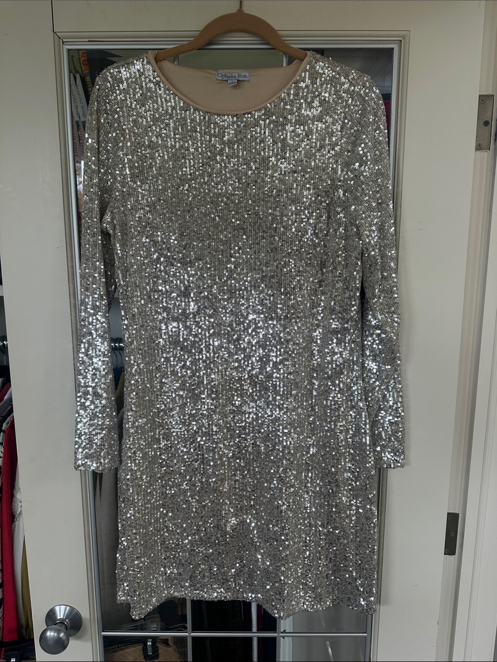 Silver Sequin Long-Sleeve Shift Dress by Chelsea28